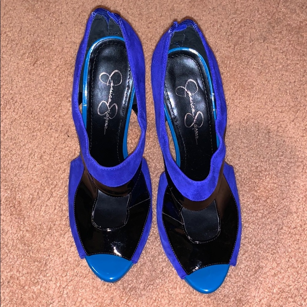 Blue Suede with Black Patent heel